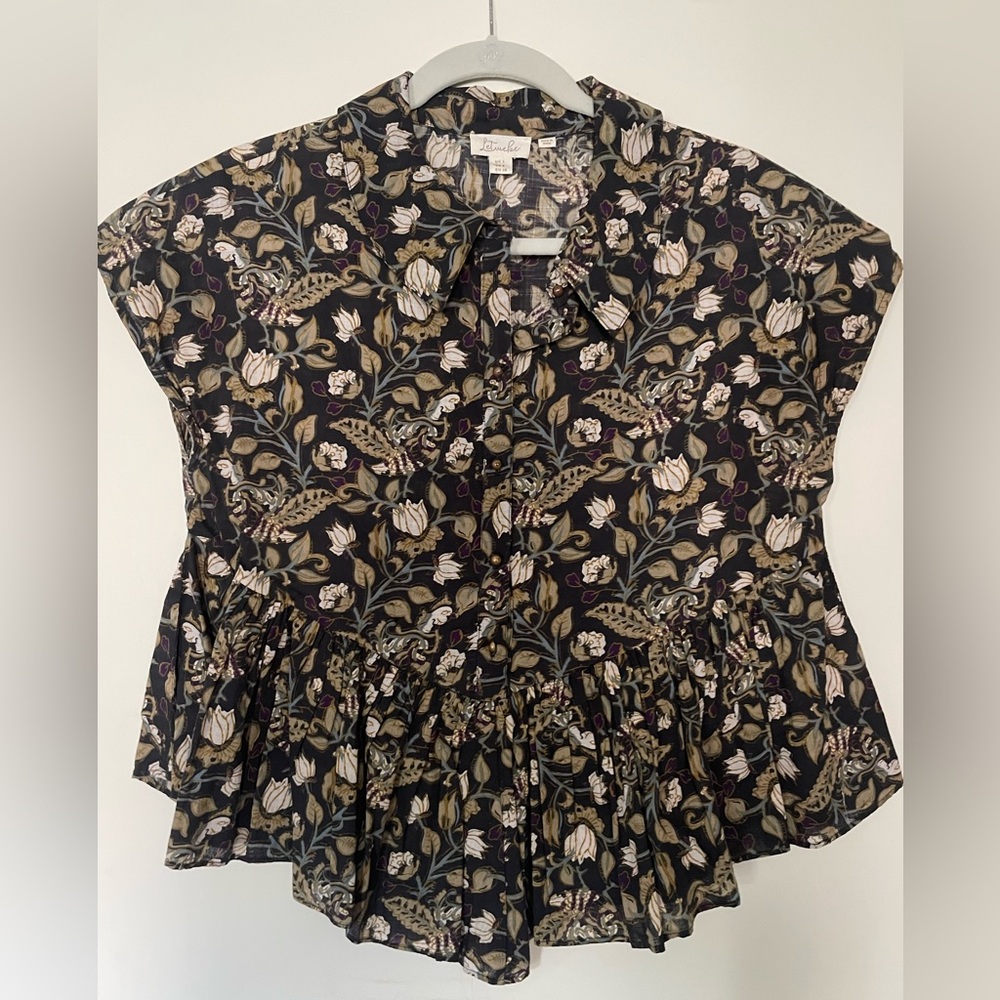 Anthro Shortsleeve Floral Peplum Top